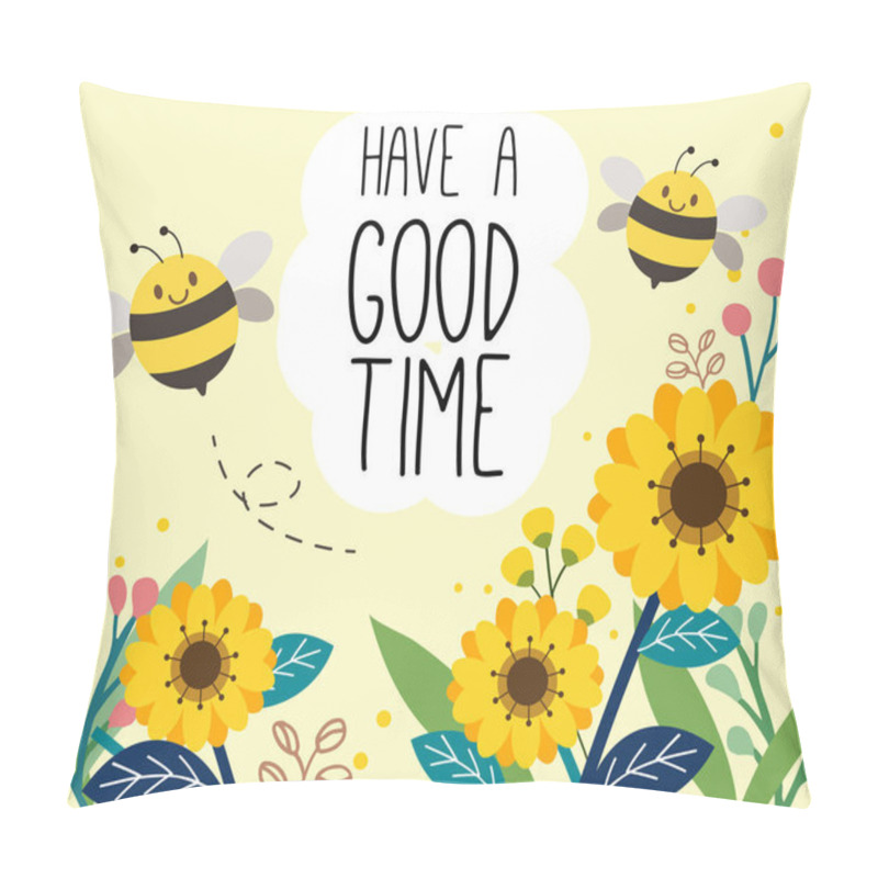 Personality  Have Good Time With Bees And Yellow Flowers, Simply Vector Illustration   Pillow Covers