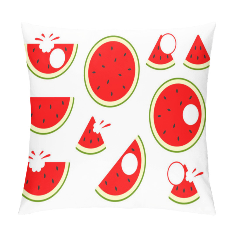 Personality  Watermelon Icons. Vector Water Melon. Slice Fruit Isolated On White Background Pillow Covers