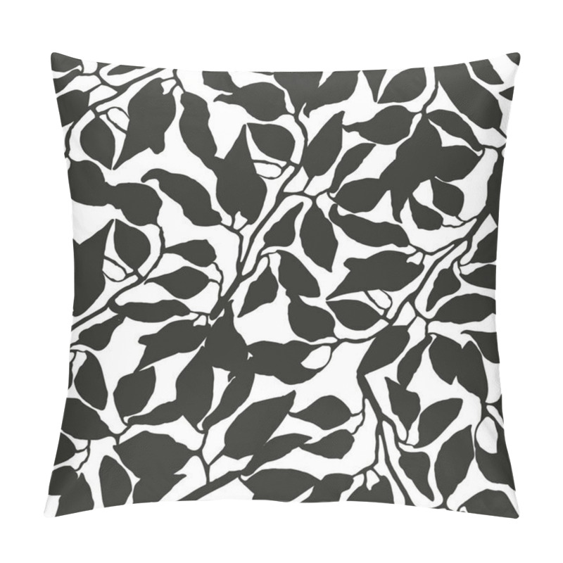 Personality  Seamless Black And White Pattern With Foliage And Plants Pillow Covers