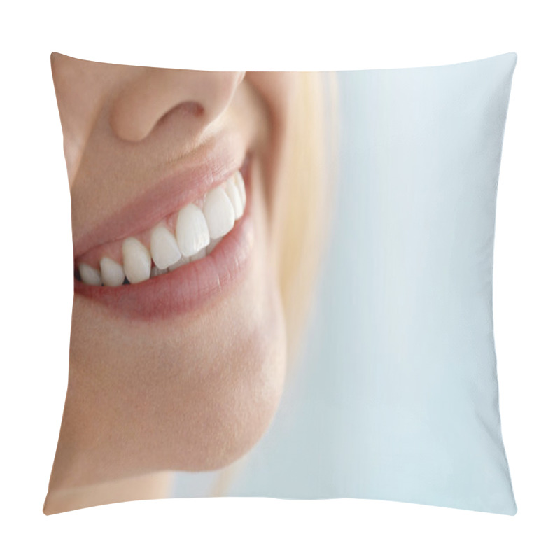 Personality  Closeup Of Beautiful Smile With White Teeth. Woman Mouth Smiling Pillow Covers