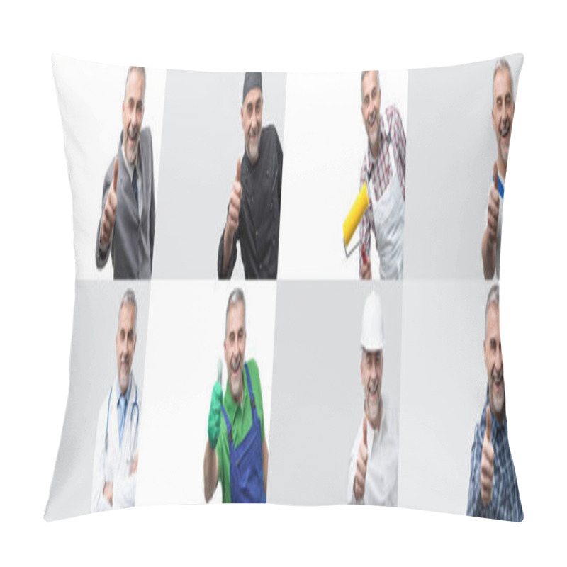 Personality  Collage Of Male Smiling Professional Workers  Pillow Covers