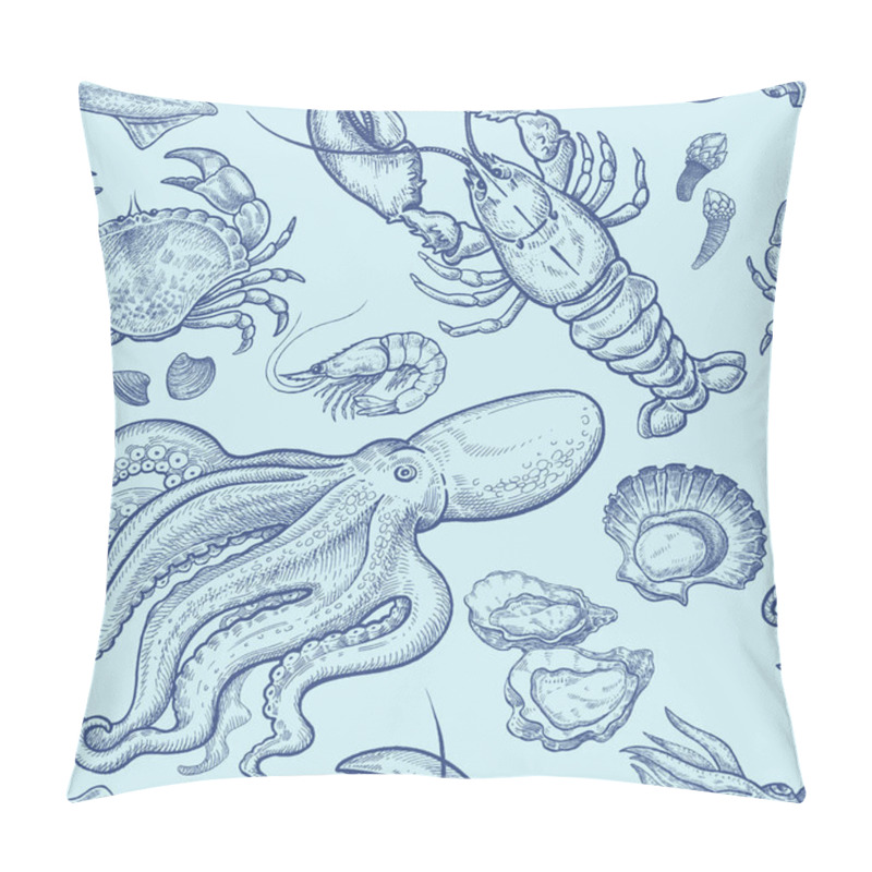 Personality  Seamless Pattern With Marine Animals. Pillow Covers