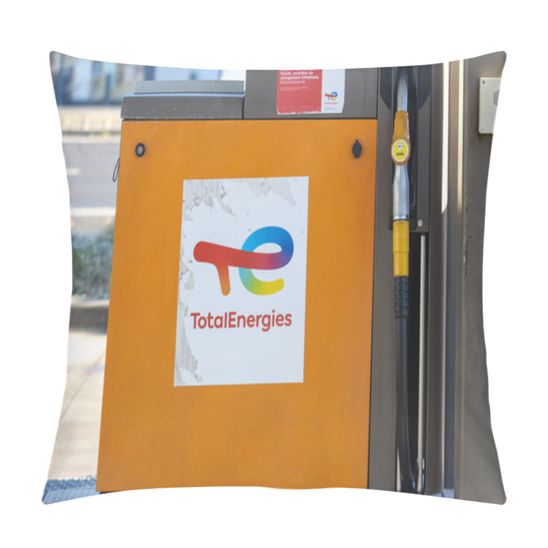 Personality  France, 01 January 2025 : TotalEnergies Fuel Dispenser With Bright Orange And Branded Logo. Pillow Covers