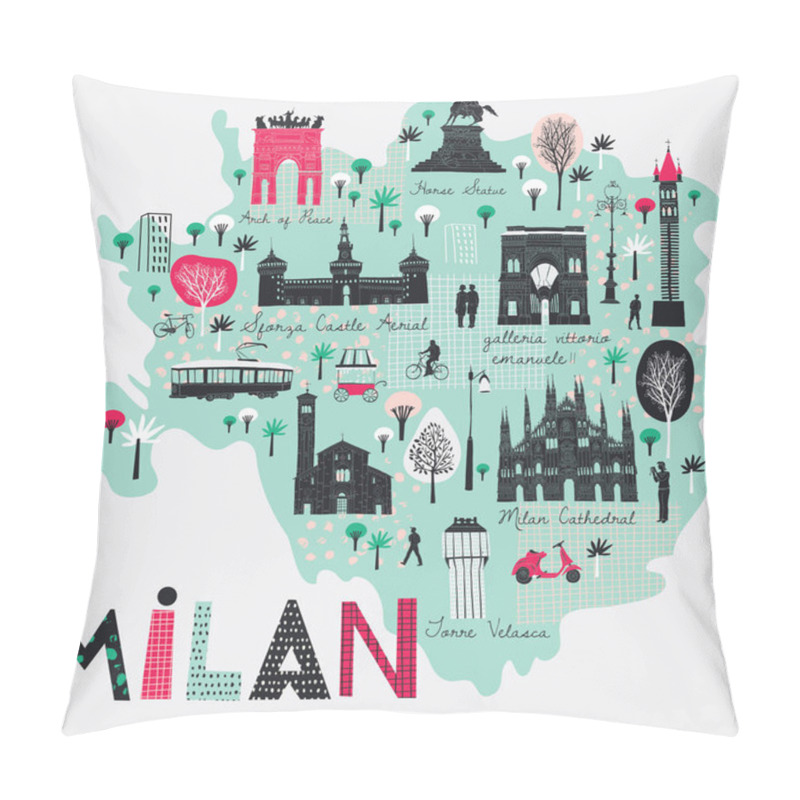 Personality  Cartoon Map Of Milan. Italy. Print Design Pillow Covers