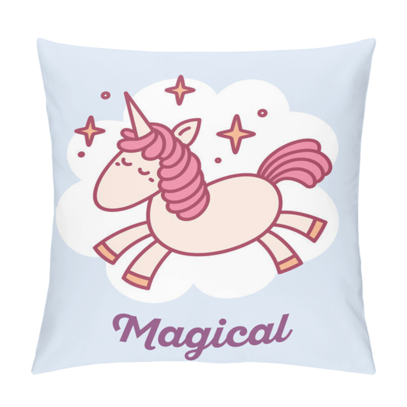 Personality  Vector Illustration Of Cute Magic Unicorn Flying In The Sky With Pillow Covers