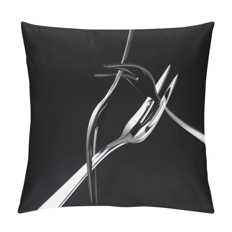 Personality  Three Forks With Two Tines Isolated On Black Pillow Covers