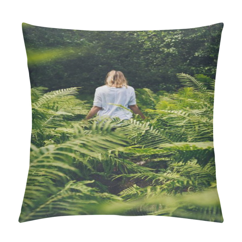 Personality  A Vertical Shot Of A Female Standing Among The Fern Plants On A Field Pillow Covers