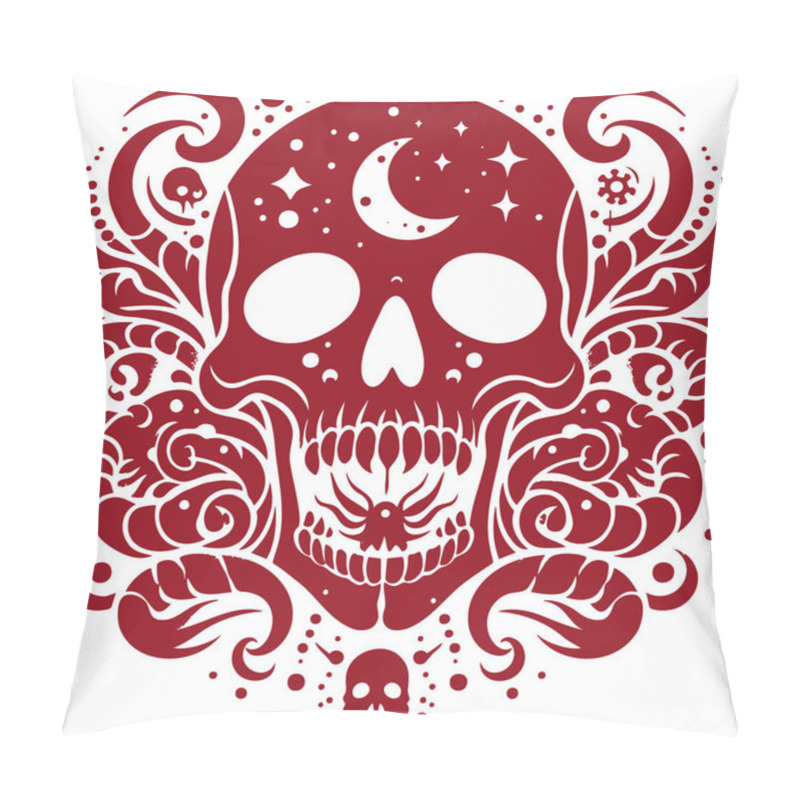 Personality  Intricate Red Skull Design With Floral And Celestial Elements In Vector Art Style Pillow Covers