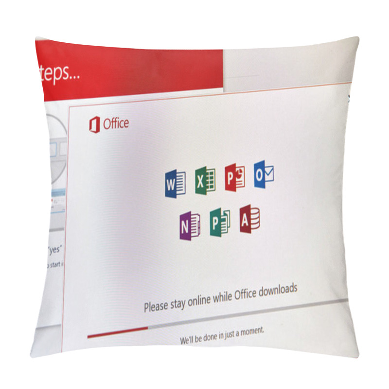 Personality  MONTREAL, CANADA - SEPTEMBER 8, 2018: Microsoft Office 365 Installation Procees On A Desktop Screen. Microsoft Office Is A Family Of Client And Server Software, The Services Developed By Microsoft Pillow Covers