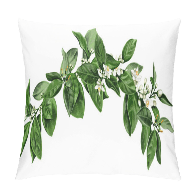 Personality  Wreath Of Citrus Flowers. Small White Flowers And Green Branches With Leaves. White Buds And Orange And Lemon Flowers. Watercolor Illustration. No Background.  Pillow Covers