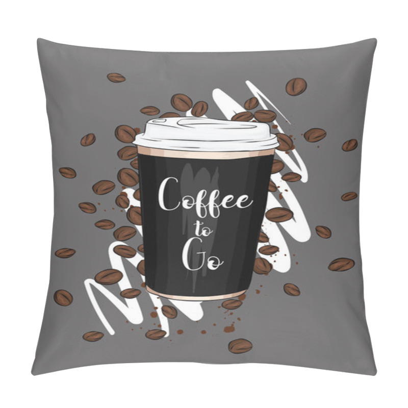 Personality  Stylish Glass Of Coffee With An Inscription. Vector Illustration For A Postcard Or A Poster. Vintage And Retro. Coffee Is My Life. I Love Cappuccino And Latte. Coffee To Go. Pillow Covers