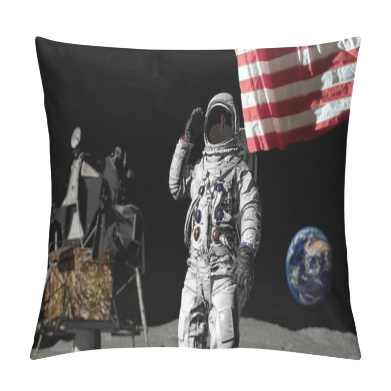 Personality  3D Rendering. Astronaut Saluting The American Flag. CG Animation. Elements Of This Image Furnished By NASA. Pillow Covers