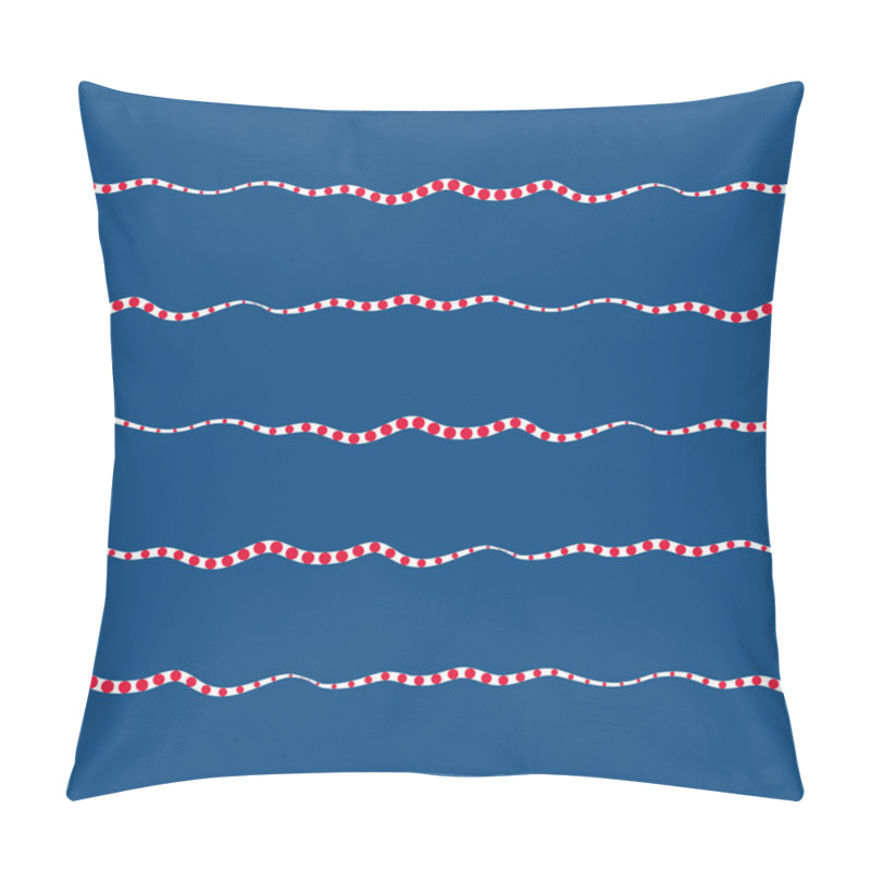 Personality  Wavy Lines Seamless Vector Pattern Background. Brush Stroke Style Horizontal Sea Wave Backdrop. Abstract Marine Geometric Stripe With Polka Dots All Over Print. For Nautical, Water, Ocean Concept. Pillow Covers