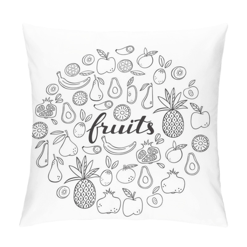 Personality  Collection Of Doodles Fruits Isolated On White Background. Pillow Covers