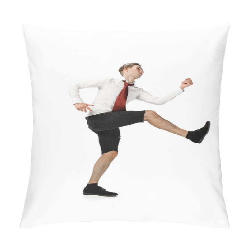 Personality  Happy Young Man Dancing In Casual Clothes Or Suit, Remaking Legendary Moves Of Celebrity From Culture History Pillow Covers