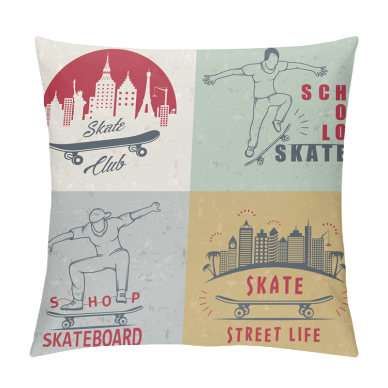 Personality  Set Vector Retro Skateboarding Logo And Badge Pillow Covers