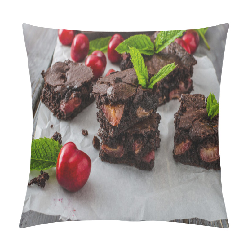 Personality  Chocolate Brownies With Cherries Pillow Covers