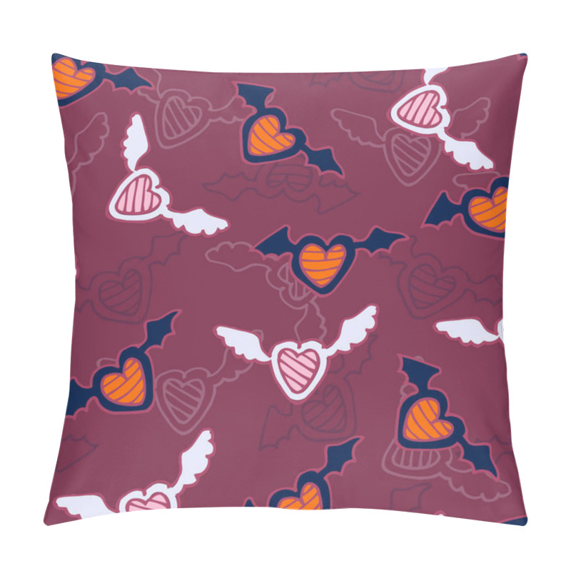 Personality  Seamless Pattern Of Hearts With Angel And Devil Wings. The Sketc Pillow Covers