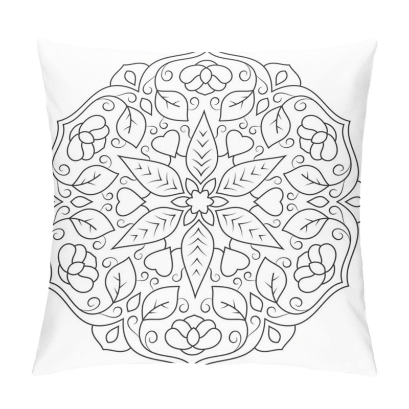 Personality  Floral Mandala With Leaves And Hearts On A White Background. Pillow Covers