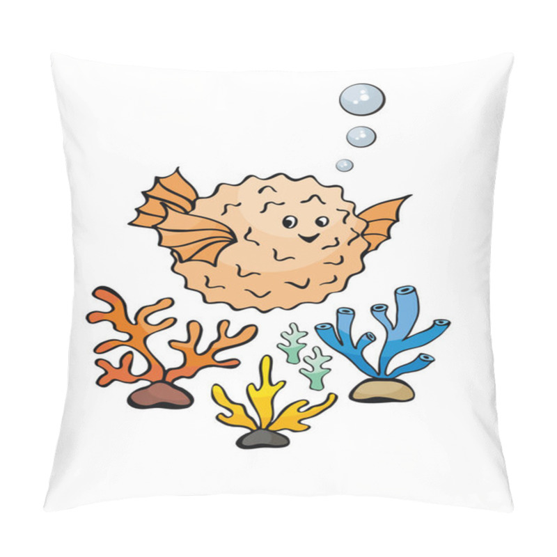 Personality  Image Of Lovely Sea Inhabitants In Doodle Style. Vector Illustration Isolated On A White Background. Pillow Covers