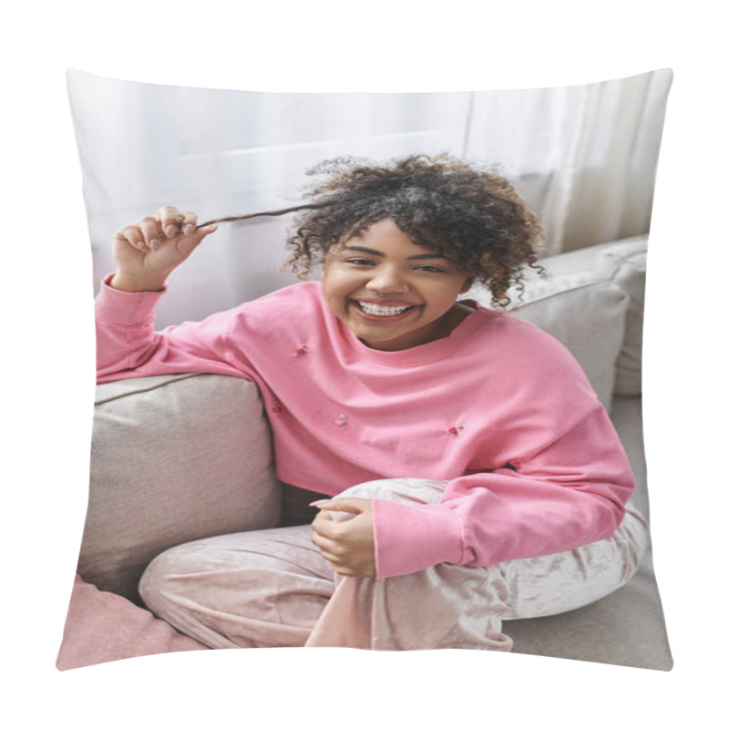 Personality  Happy Moment Of A Young Woman Lounging Comfortably At Home. Pillow Covers