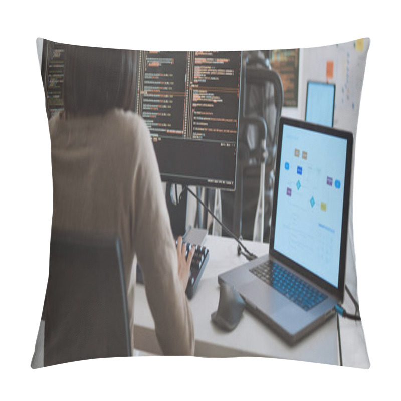 Personality  Young Adult Asian Male, Female Software Developer Coding Program On Desktop Computer. Man, Woman Work From Home, Remote Working, Freelance Programmer Job, Smart Digital Nomad Lifestyle Concept Pillow Covers