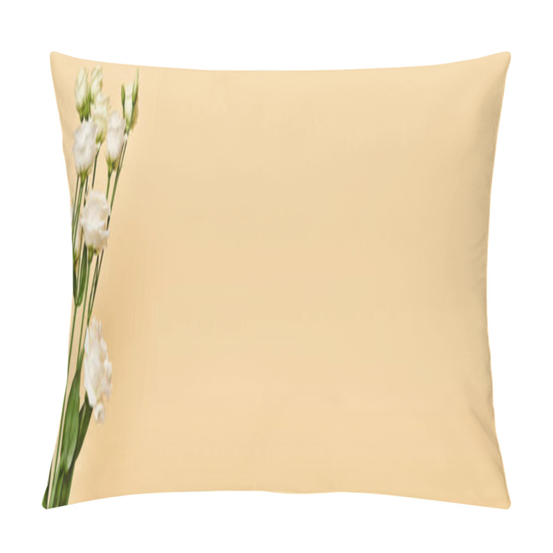 Personality  Object Photo Of Vibrant Beautiful White Eustoma Flowers On Pastel Yellow Background, Nobody, Banner Pillow Covers