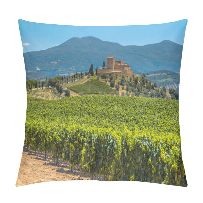 Personality  Castle Overseeing Vineyard In Rows At A Tuscany Winery Estate, I Pillow Covers