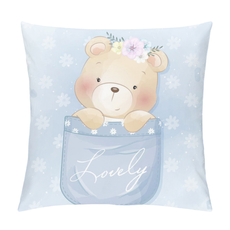 Personality  Cute Bear Sitting Inside The Pocket Illustration Pillow Covers