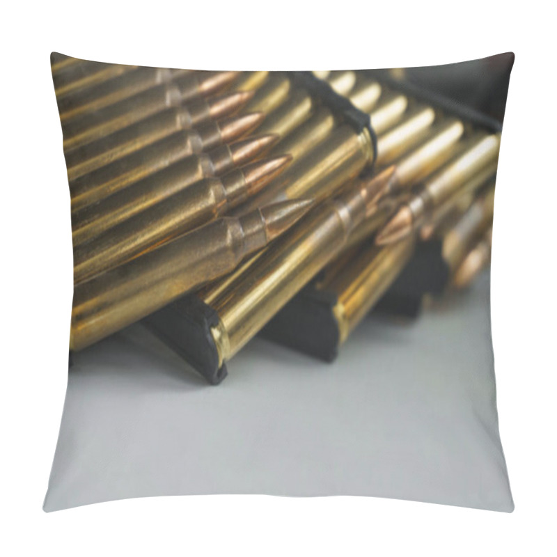 Personality  Close-up Of Ammunition For An Assault Rifle. Small-caliber Ammunition For Small Arms. Pillow Covers