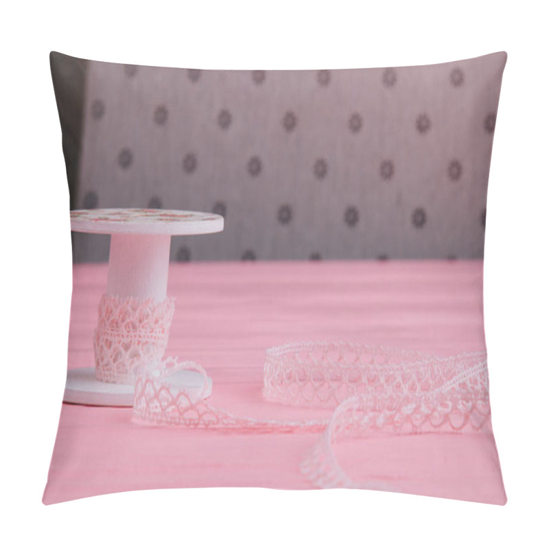 Personality  Beautiful Lace Ribbon, Elegantly Wrapped In The Shape Of A Heart On A Pink Background, Adds Charm To Homemade Projects And Crafts Pillow Covers