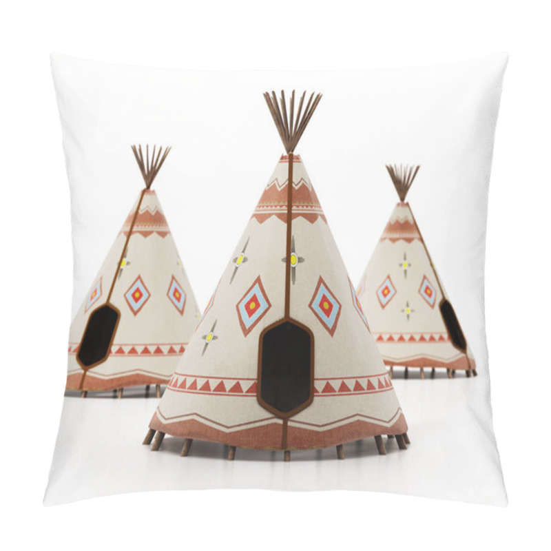 Personality  Indian Tents Isolated On White Background. 3D Illustration. Pillow Covers