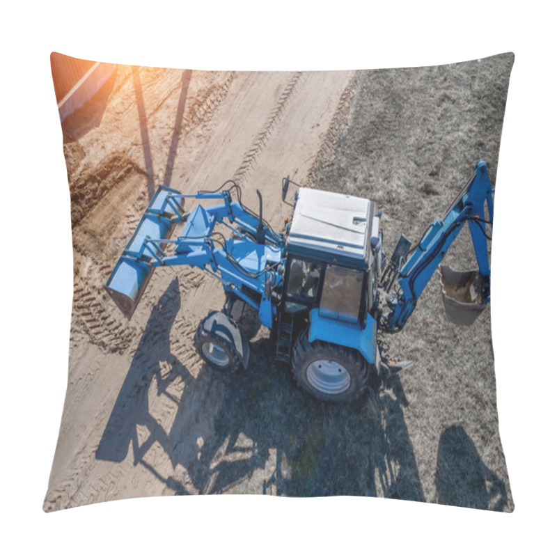 Personality  Blue Excavator Buries A Hole Top View Pillow Covers