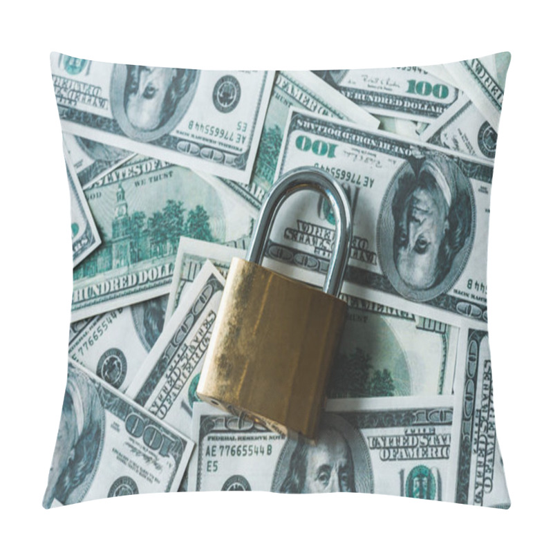 Personality  Top View Of Metallic Padlock On Dollar Banknotes  Pillow Covers