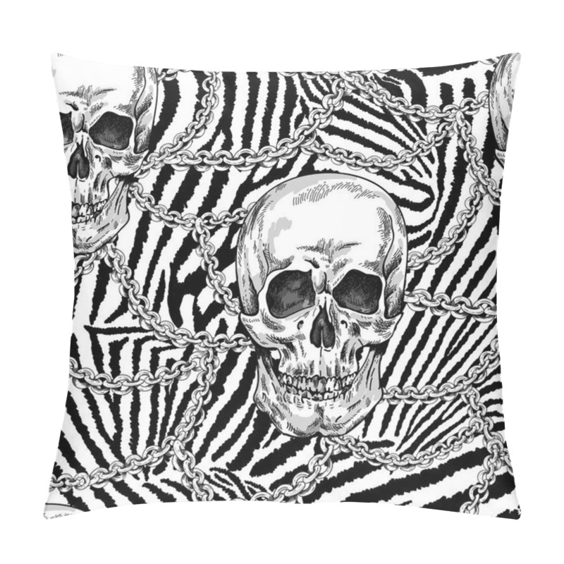 Personality  Vector Skull With Roses, Chains And Wildflowers Seamless Pattern Pillow Covers