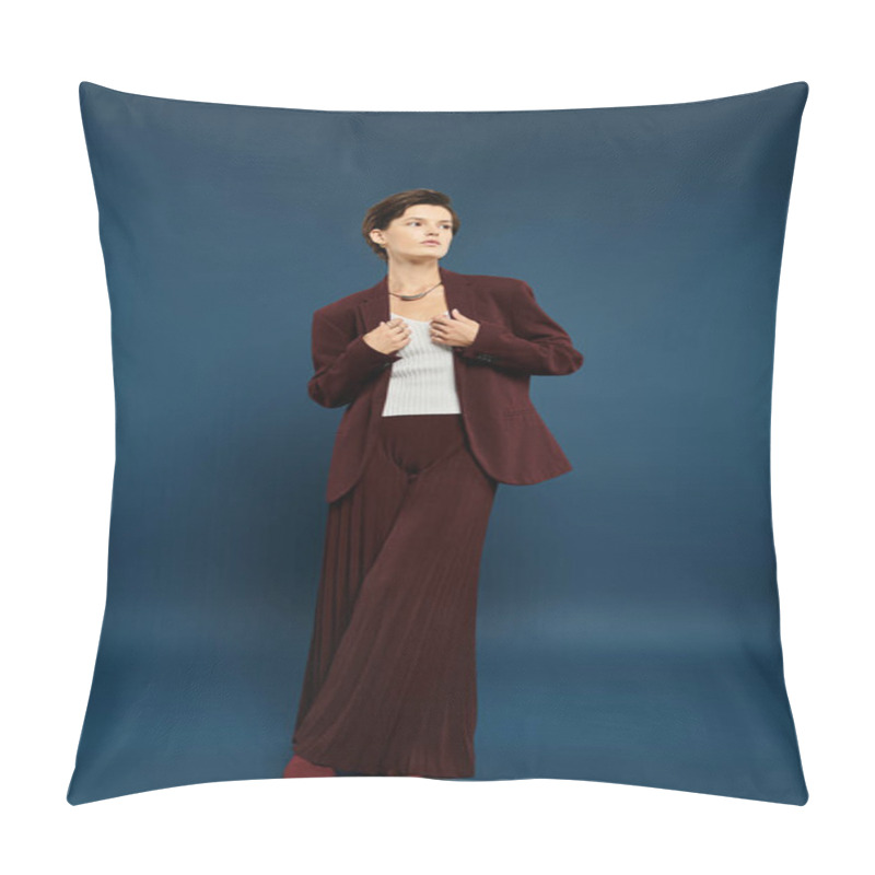 Personality  A Fashionable Woman Showcases Cozy Winter Wear, Radiating Warmth And Sophistication Indoors. Pillow Covers