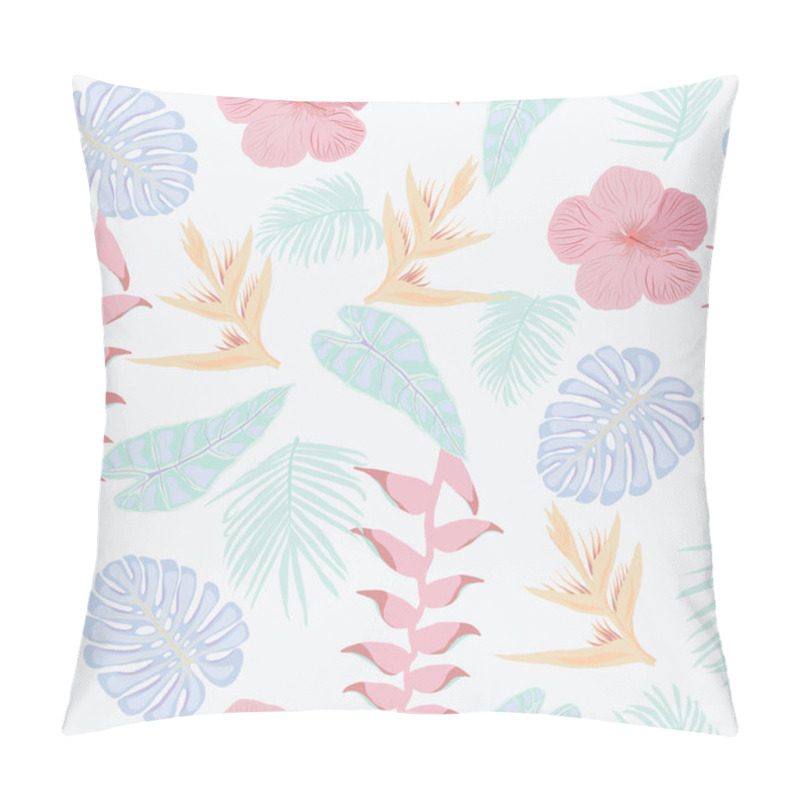 Personality  Hand Drawn Natural Tropical Jungle Leaves And Flowers Pattern Texture. Vector Seamless Fashionable Floral Wallpaper In Pastel Colors.  Pillow Covers