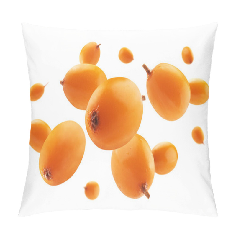 Personality  Sea Buckthorn Berries Levitate On A White Background Pillow Covers