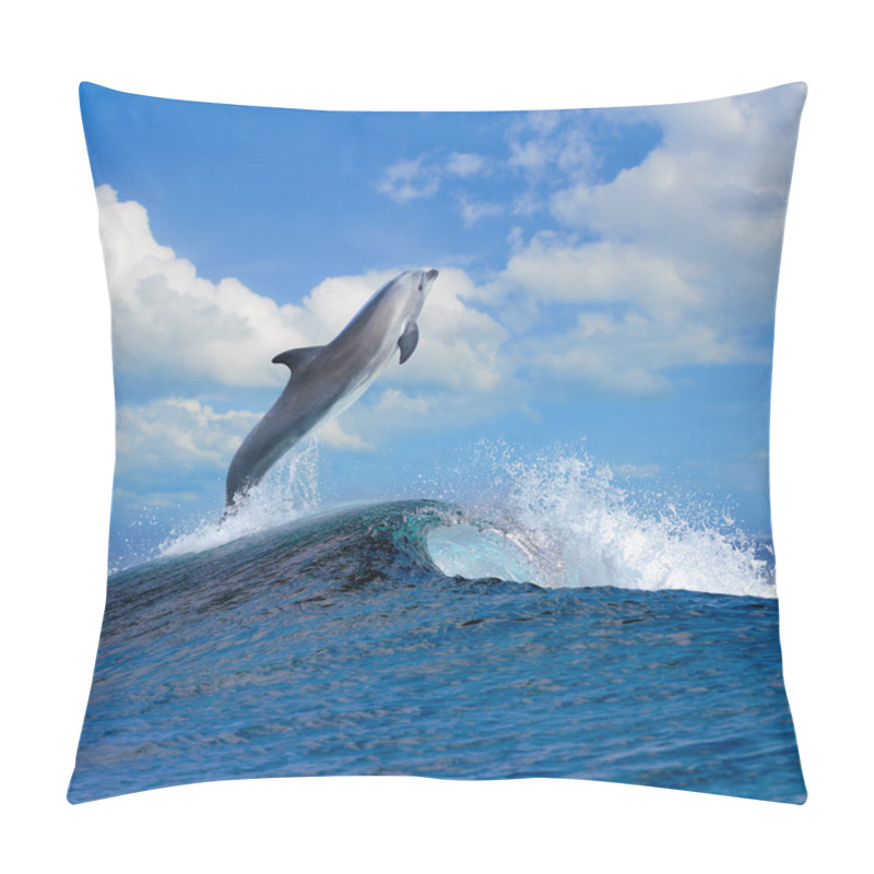 Personality  Beautiful Oceanview And Dolphin Leaping Out Curly Wave Pillow Covers