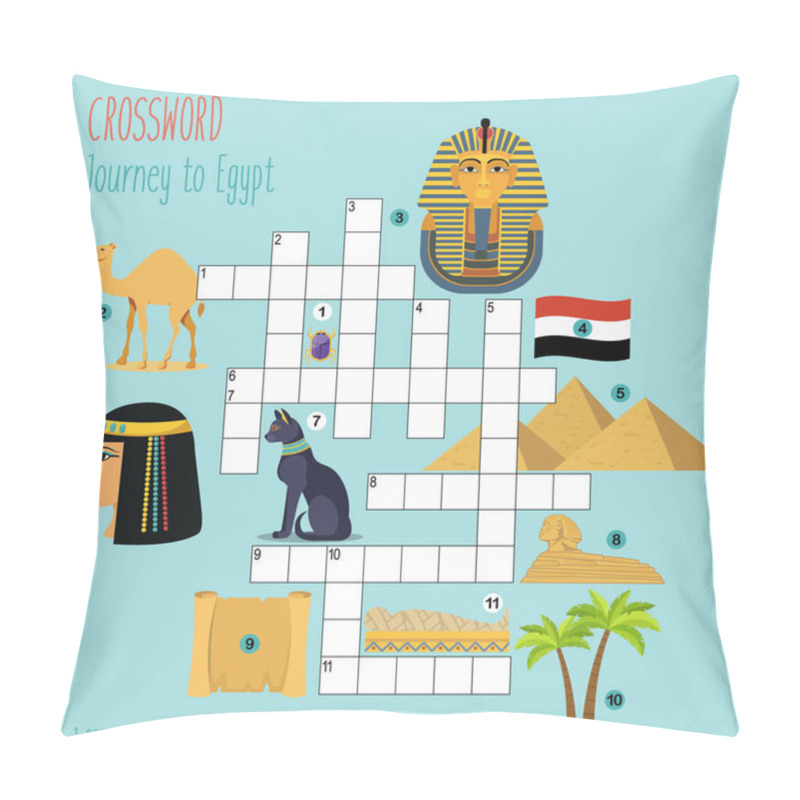 Personality  Easy Crossword Puzzle 'Journey To Egypt', For Children In Elementary And Middle School. Fun Way To Practice Language Comprehension And Expand Vocabulary. Includes Answers. Vector Illustration. Pillow Covers