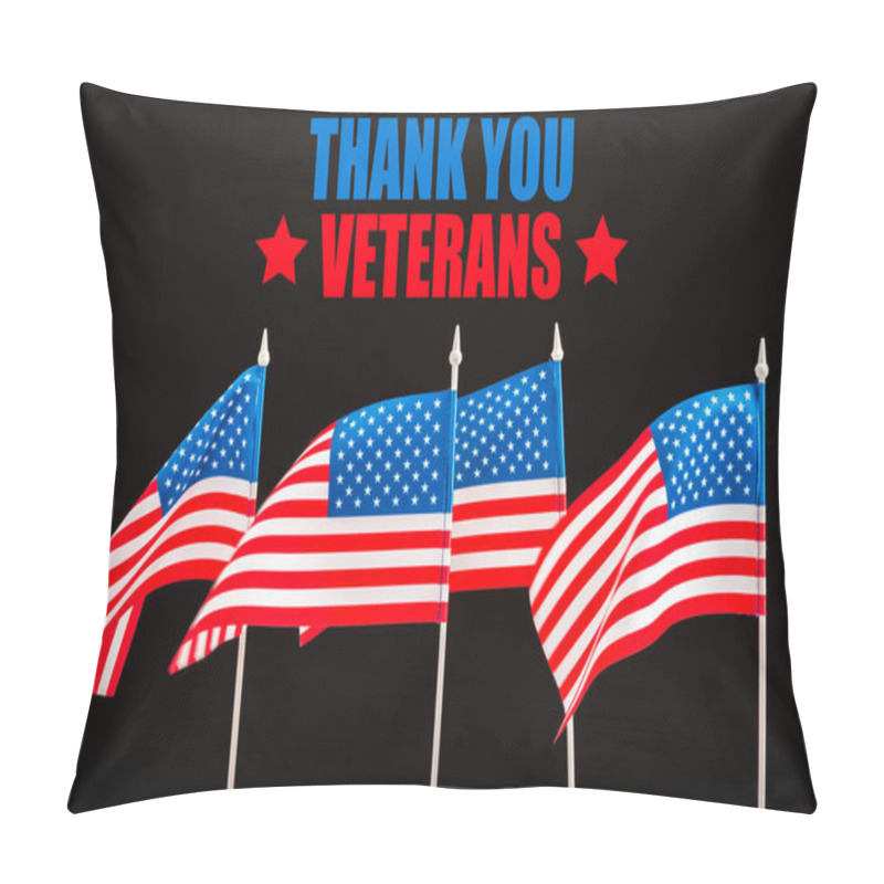 Personality  American Flags With Thank You Veterans Lettering Isolated On Black Pillow Covers