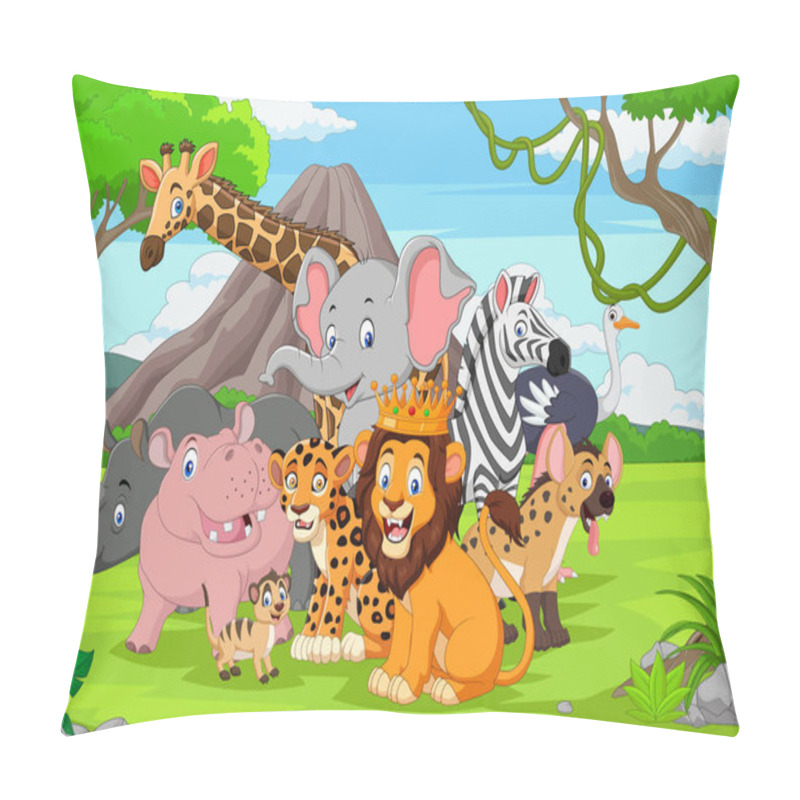 Personality  Vector Illustration Of Cartoon Wild Animals In The Jungle Pillow Covers