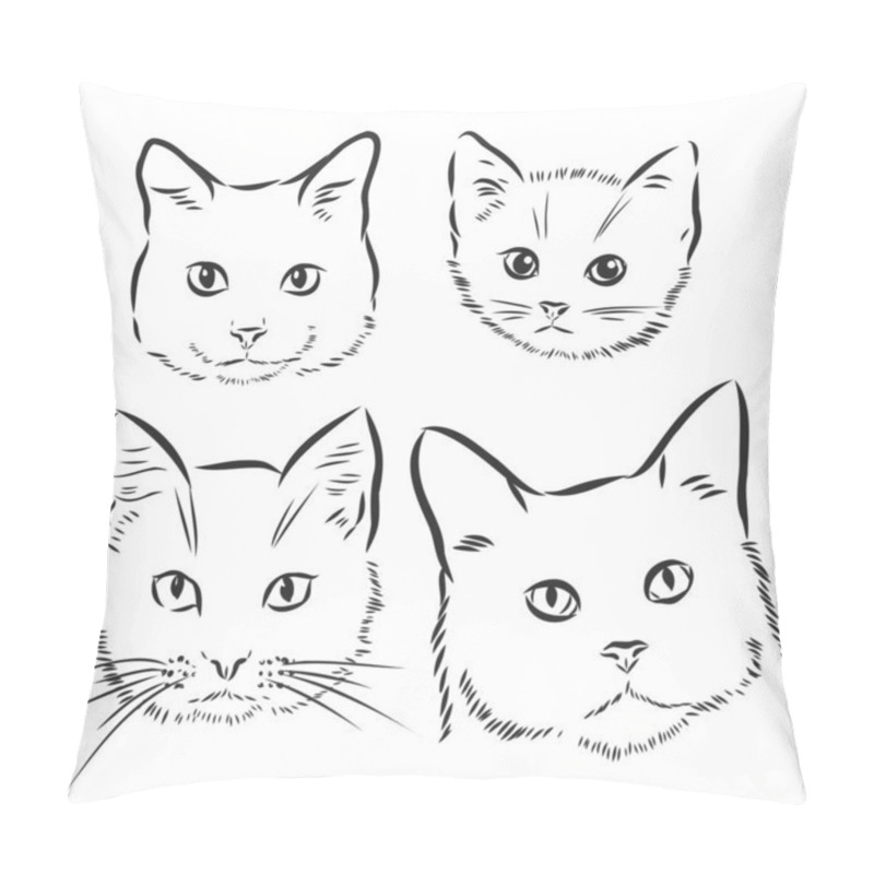 Personality  Cute Cats. Vector Illustration In Black And White Pillow Covers