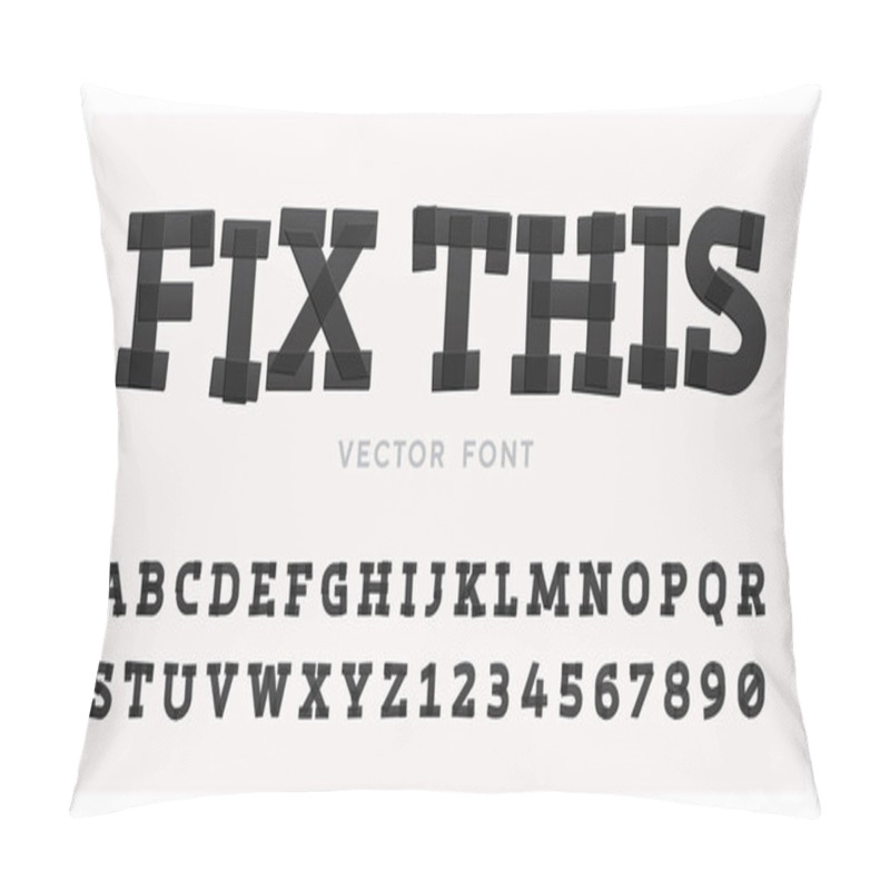 Personality  Vector Font Made Of Black Insulating Tape. Latin Alphabet From A To Z And Numbers From 0 To 9 Made Of Adhesive Dark Tape. Pillow Covers