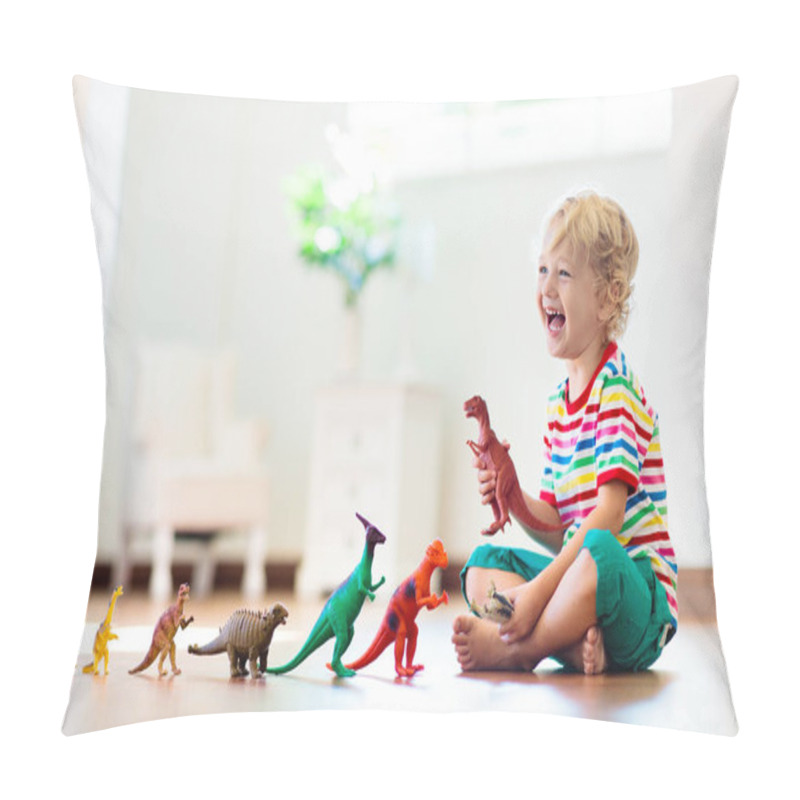 Personality  Child Playing With Toy Dinosaurs. Kids Toys. Pillow Covers