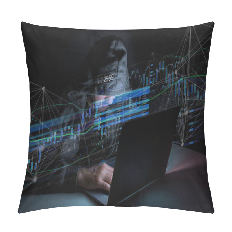 Personality  Hacker Man In The Dark Using Computer To Hack Data And Informati Pillow Covers