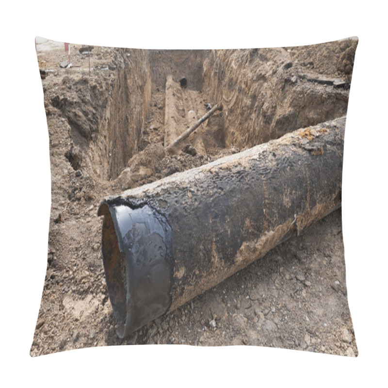 Personality  Repair And Replacement Main Pipeline Of Heating Systems, District Heating Pipes Network, Water Supply Or Sewerage In City, Removing Old Pipes And Replacing Them With New Ones In A Hole In The Ground Pillow Covers