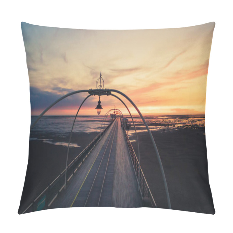 Personality  Southport Pier Panoramic View At Sunset With Scenic Landscape And No People. Romantic Travel Destination United Kingdom Pillow Covers