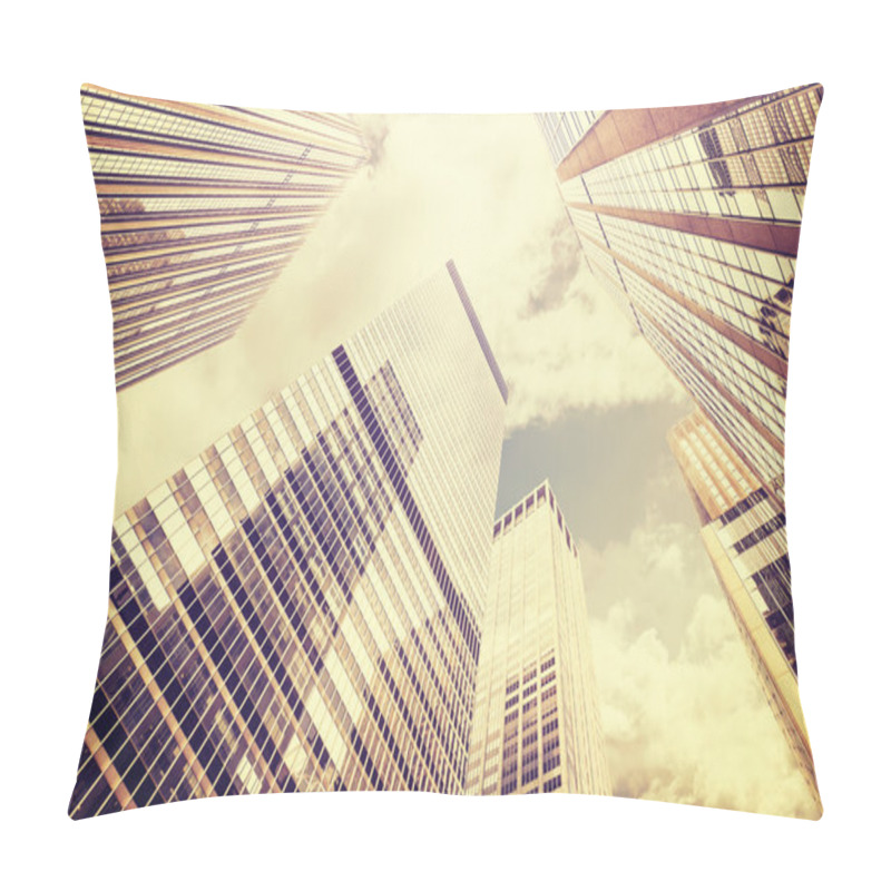 Personality  Retro Stylized Photo Of Skyscrapers In Manhattan, NYC. Pillow Covers