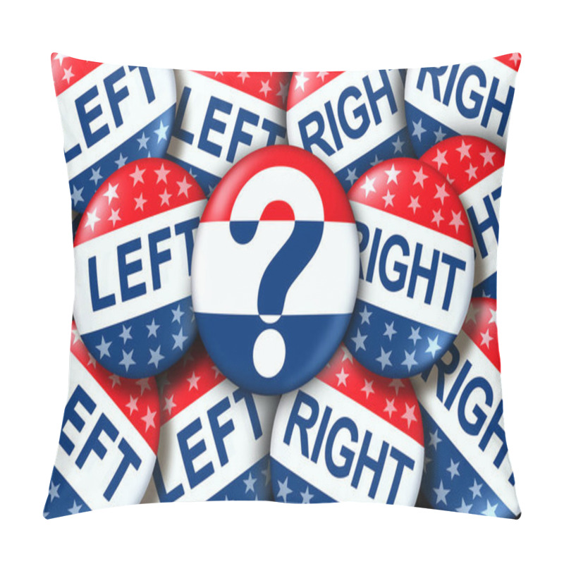 Personality  Election Choice Concept And Undecided Voting Option Badge Or Unaffiliated And Independent Voter As A United States Democratic Icon Between The Right And The Left Vote As A 3D Illustration. Pillow Covers